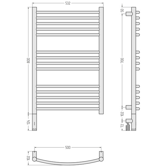 Полотенцесушитель электрический Сунержа Богема 3.1 П14 500x920 мм (выгнутая перемычка) 00-6002-8050 L, хром - фото 4