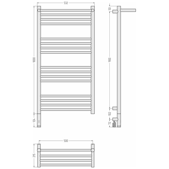 Полотенцесушитель электрический Сунержа Богема 3.1 с полкой П16 500x1120 мм 00-6006-1050 L, хром - фото 4