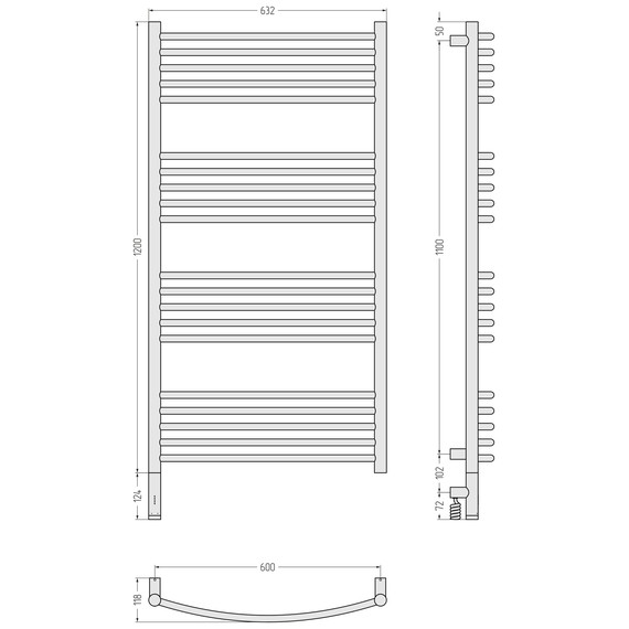 Полотенцесушитель электрический Сунержа Богема 3.1 П20 600x1320 мм (выгнутая перемычка) 032-6002-1260 L, золото матовое - фото 4