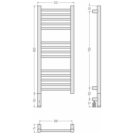Полотенцесушитель электрический Сунержа Богема 3.1 П14 300x920 мм (прямая перемычка) 05-6004-8030 L, состаренная бронза - фото 4