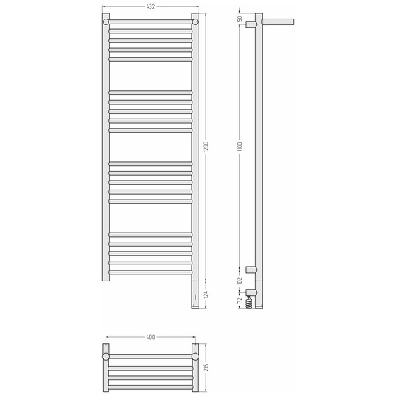 Полотенцесушитель электрический Сунержа Богема 3.1 с полкой П20 400x1320 мм 05-6007-1240 R, состаренная бронза - фото 4
