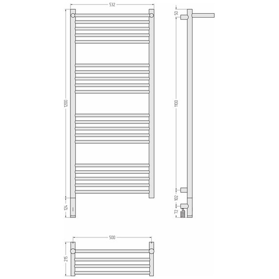 Полотенцесушитель электрический Сунержа Богема 3.1 с полкой П20 500x1320 мм 051-6006-1250 L, состаренная латунь - фото 4