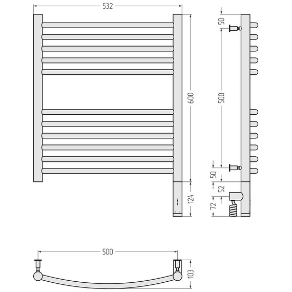 Полотенцесушитель электрический Сунержа Богема 3.0 П11 500x720 мм (выгнутая перемычка) 051-5803-6050 R, состаренная латунь - фото 4