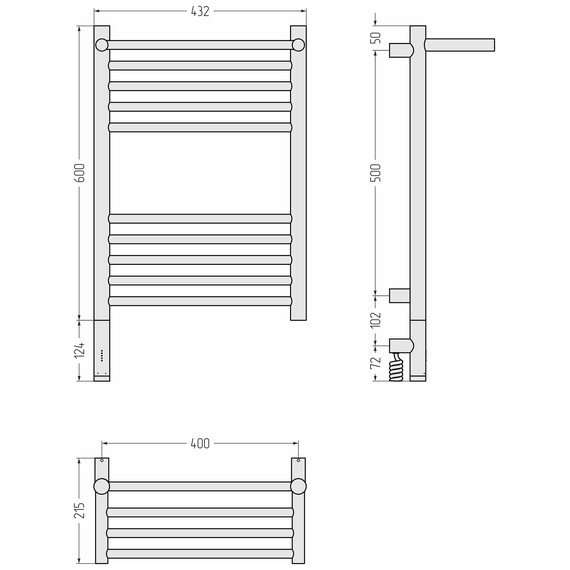Полотенцесушитель электрический Сунержа Богема 3.1 с полкой П10 400x720 мм 32-6006-6040 L, золотой шёлк - фото 4