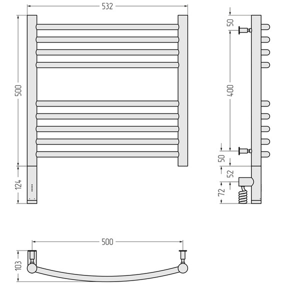 Полотенцесушитель электрический Сунержа Богема 3.0 П9 500x620 мм (выгнутая перемычка) 15-5802-5050 L, тёмный титан муар - фото 4