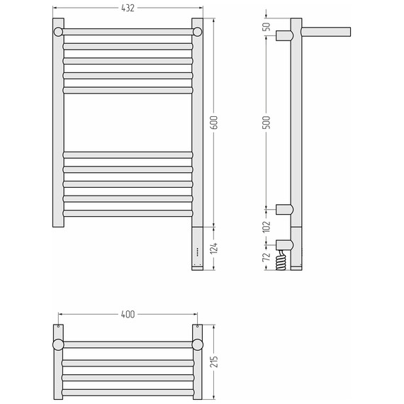 Полотенцесушитель электрический Сунержа Богема 3.1 с полкой П10 400x720 мм 30-6007-6040 R, белый матовый - фото 4
