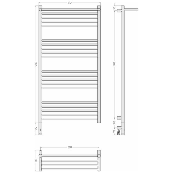 Полотенцесушитель электрический Сунержа Богема 3.1 с полкой П20 600x1320 мм 30-6006-1260 L, белый матовый - фото 4