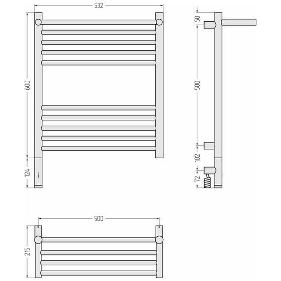 Полотенцесушитель электрический Сунержа Богема 3.1 с полкой П10 500x720 мм 032-6006-6050 L, золото матовое - фото 4