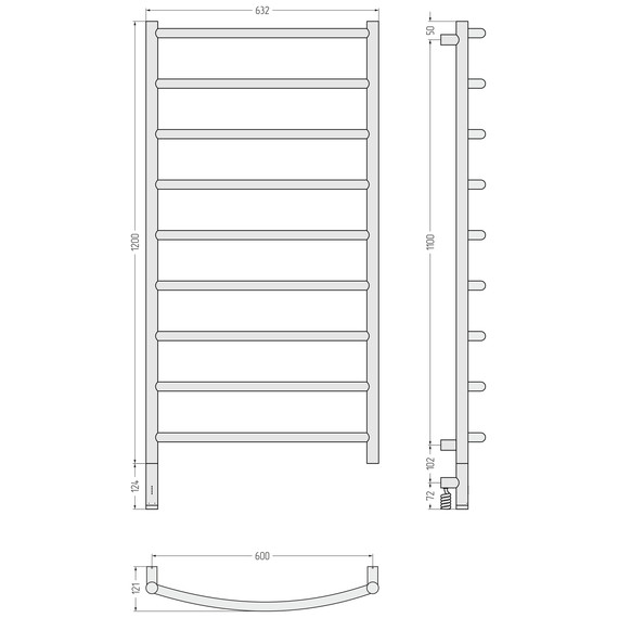 Полотенцесушитель электрический Сунержа Галант 3.1 П9 600x1320 мм 05-6000-1260 L, состаренная бронза - фото 4
