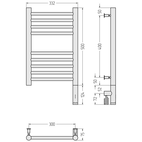 Полотенцесушитель электрический Сунержа Богема 3.0 П9 300x620 мм (прямая перемычка) 15-5805-5030 R, тёмный титан муар - фото 4