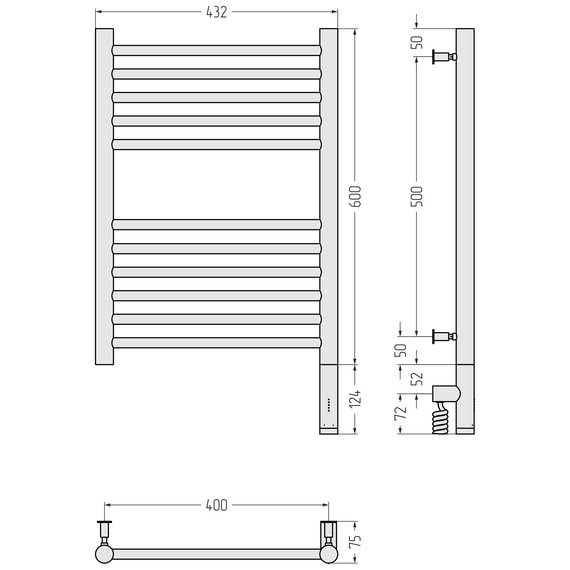 Полотенцесушитель электрический Сунержа Богема 3.0 П11 400x720 мм (прямая перемычка) 020-5805-6040 R, шампань - фото 4
