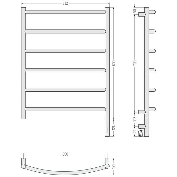 Полотенцесушитель электрический Сунержа Галант 3.1 П6 600x920 мм 31-6001-8060 R, чёрный матовый - фото 4
