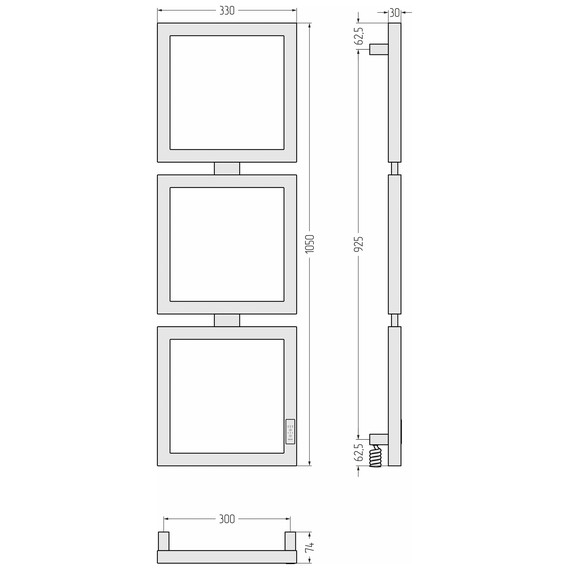 Полотенцесушитель электрический Сунержа Этюд П6 300x1050 мм 30-0844-1030 L, белый матовый - фото 4