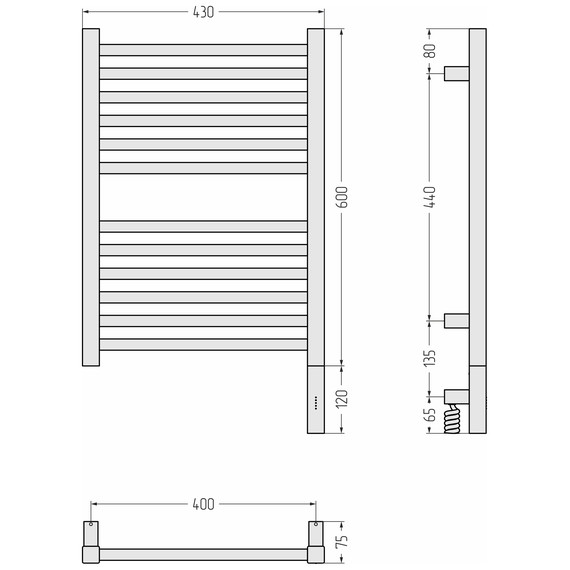 Полотенцесушитель электрический Сунержа Модус 3.1 П12 400x720 мм 15-5901-6040 R, тёмный титан муар - фото 4