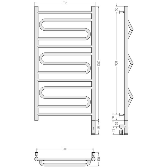Полотенцесушитель электрический Сунержа Элегия 3.0 П13 500x1120 мм 020-5819-1050 R, шампань - фото 4