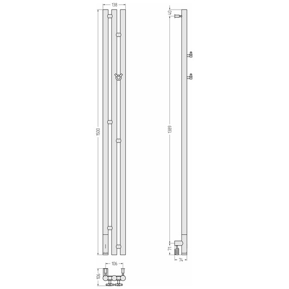 Полотенцесушитель электрический Сунержа Терция 3.0 П3 100x1500 мм 05-5844-1511 L, состаренная бронза - фото 4