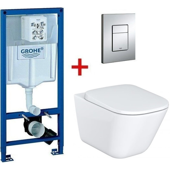 Инсталляция с подвесным унитазом комплект: Grohe Rapid SL 38772001 с подвесным унитазом Roca Gap Clean Rim 34647L000 сиденье микролифт, крепление, кнопка смыва хром - фото 