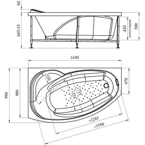 Ванна акриловая Радомир София 169x99 см L (в комплекте каркас) - фото 5