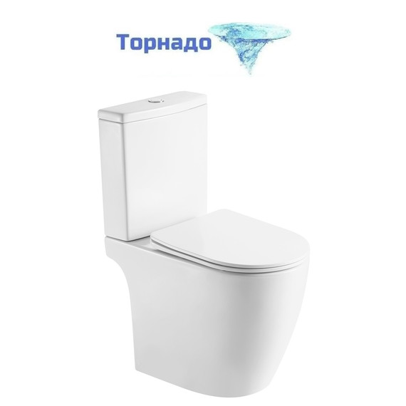 Унитаз-компакт безободковый Azario LEO TORNADO FLUSHING AZ-1253CT с тонкой крышкой микролифт (система смыва Торнадо) - фото 