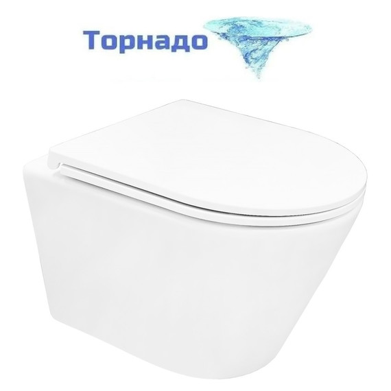 Унитаз подвесной безободковый Azario VELA AZ-2480 с тонкой крышкой микролифт (Система смыва торнадо) - фото 