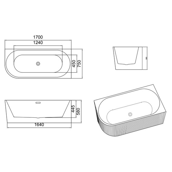 Ванна акриловая Azario LAGO BLANCO BLACK 170x75 см AZ-6724-1CRB 17075 R с каркасом, чёрный матовый - фото 16
