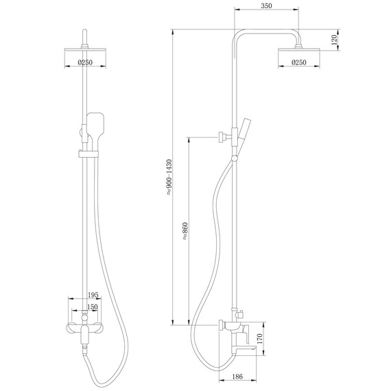 Душевая стойка Abber Weiss Insel AF8016NB, чёрный матовый - фото 3