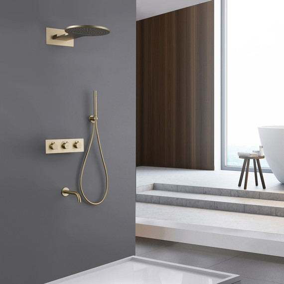 Душевая система для ванны с термостатом Abber Wasser Kreis AF8150G (со скрытой частью) золото матовое - фото 2