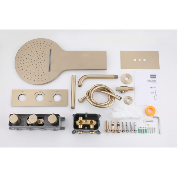 Душевая система для ванны с термостатом Abber Wasser Kreis AF8150G (со скрытой частью) золото матовое - фото 3