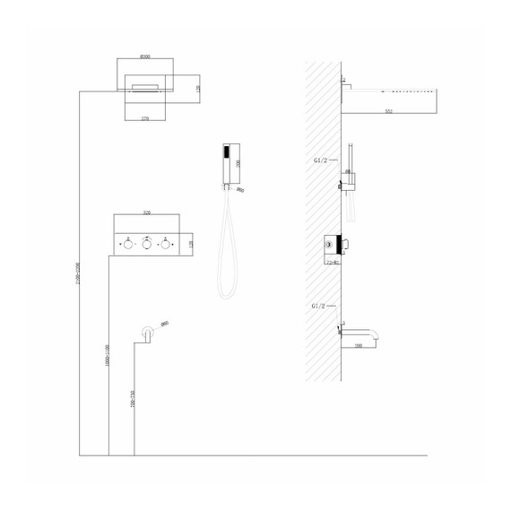 Душевая система для ванны с термостатом Abber Wasser Kreis AF8150NG (со скрытой частью) никель - фото 3