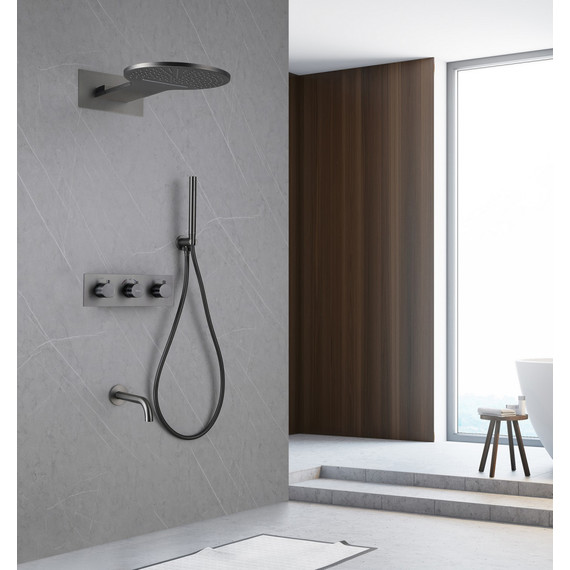 Душевая система для ванны с термостатом Abber Wasser Kreis AF8150NG (со скрытой частью) никель - фото 2