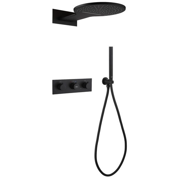 Душевая система для душа с термостатом Abber Wasser Kreis AF8151B (со скрытой частью) чёрный матовый - фото 