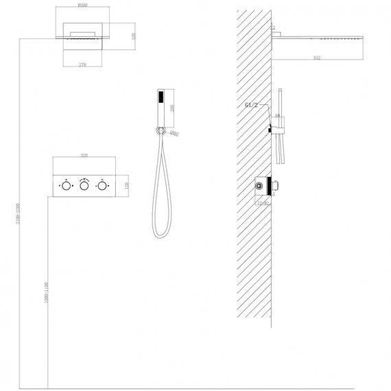 Душевая система для душа с термостатом Abber Wasser Kreis AF8151B (со скрытой частью) чёрный матовый - фото 3