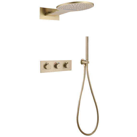 Душевая система для душа с термостатом Abber Wasser Kreis AF8151G (со скрытой частью) золото матовое - фото 
