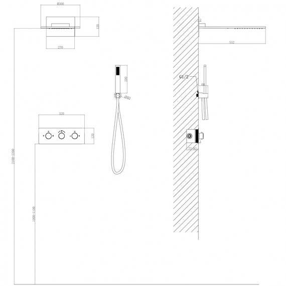 Душевая система для душа с термостатом Abber Wasser Kreis AF8151NG (со скрытой частью) никель - фото 3