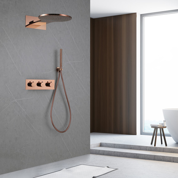 Душевая система для душа с термостатом Abber Wasser Kreis AF8151RG (со скрытой частью) розовое золото - фото 2