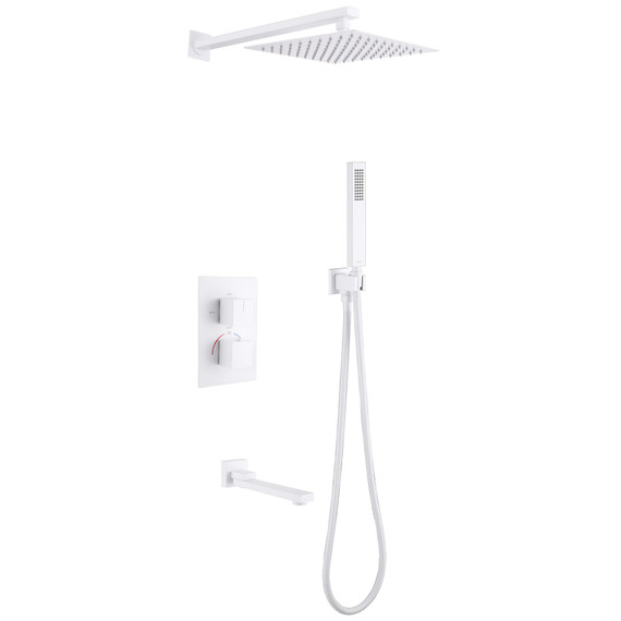 Душевая система для ванны с термостатом Abber Daheim AF8250W (со скрытой частью) белый матовый - фото 