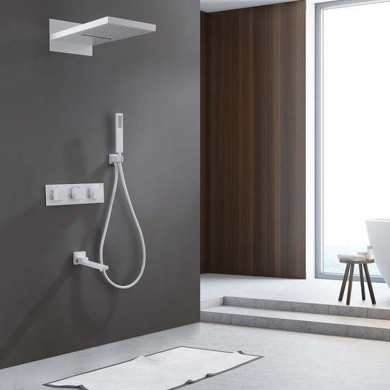 Душевая система для ванны с термостатом Abber Daheim AF8253W (со скрытой частью) белый матовый - фото 2