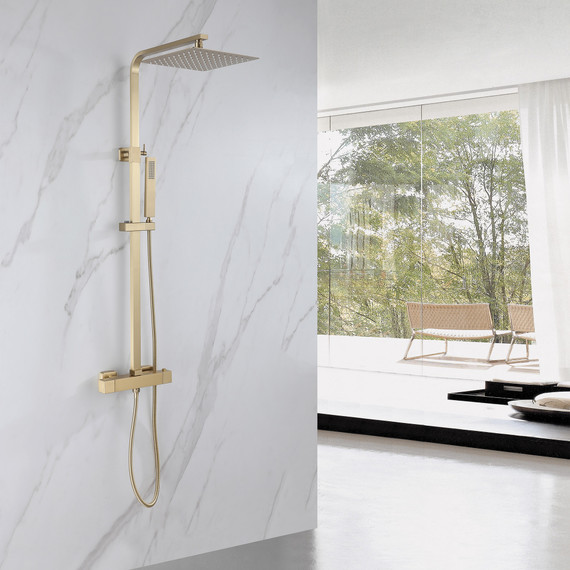 Душевая стойка с термостатом Abber Daheim AF8260GL, золото матовое - фото 2