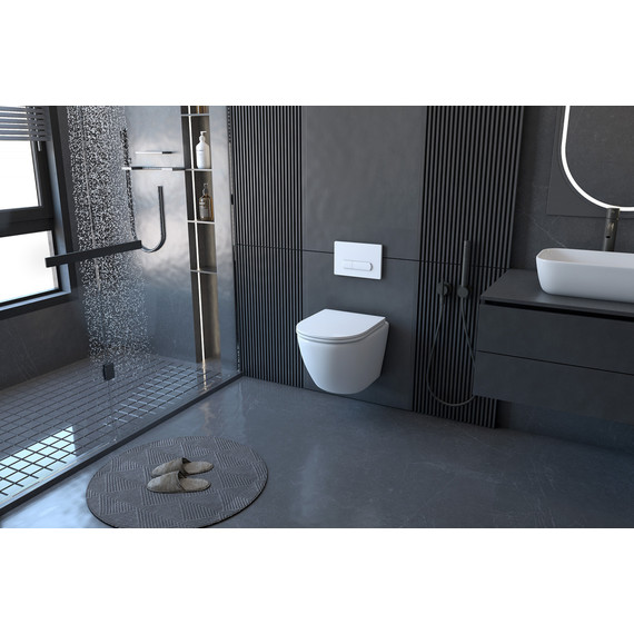 Инсталляция с подвесным унитазом комплект: Abber AC0105 с подвесным унитазом Bequem AC1100 с крышкой микролифт, кнопка смыва AC0121 хром - фото 2