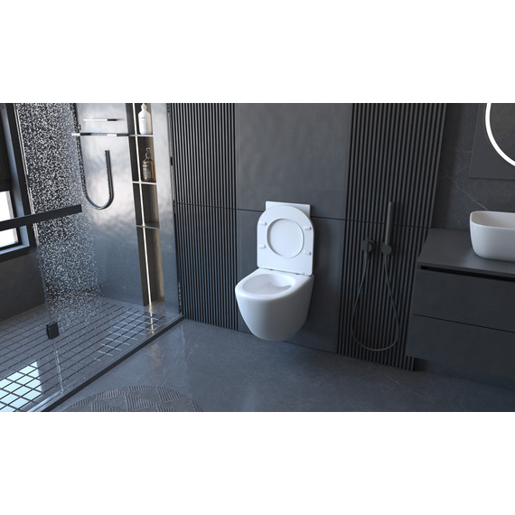 Инсталляция с подвесным унитазом комплект: Abber AC0105 с подвесным унитазом Bequem AC1100 с крышкой микролифт, кнопка смыва AC0121 хром - фото 4