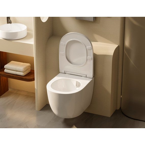 Инсталляция с подвесным унитазом комплект: Abber AC0105 с подвесным унитазом Bequem AC1100T с крышкой микролифт, кнопка смыва AC0120MW белая матовая (система смыва Торнадо) - фото 5