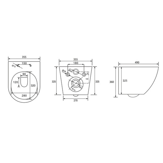 Инсталляция с подвесным унитазом комплект: Abber AC0105 с подвесным унитазом Bequem AC1100T с крышкой микролифт, кнопка смыва AC0121MMG золото матовое (система смыва Торнадо) - фото 9