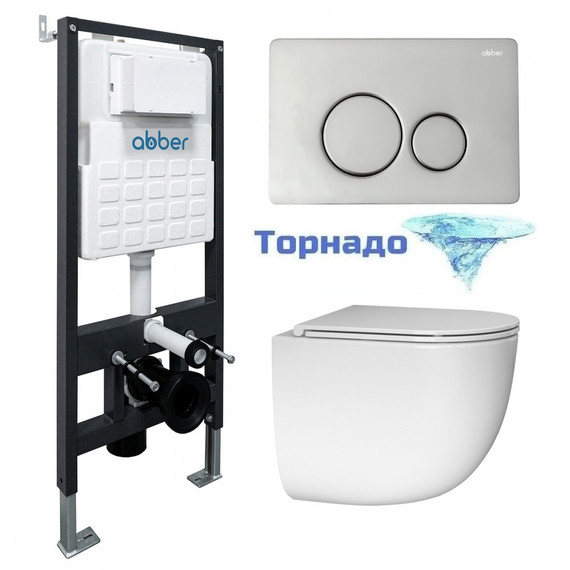 Инсталляция с подвесным унитазом комплект: Abber AC0105 с подвесным унитазом Bequem AC1132TC с крышкой микролифт, кнопка смыва AC0121 хром глянцевый (система смыва Торнадо) - фото 