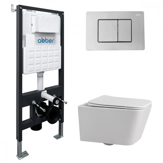 Инсталляция с подвесным унитазом комплект: Abber AC0105 с подвесным унитазом Rechteck AC1201 с крышкой микролифт, кнопка смыва AC0120 хром - фото 