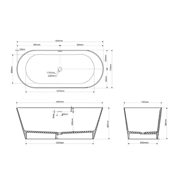 Ванна отдельностоящая Abber Stein 160x70 см AS9626, белый матовый - фото 15