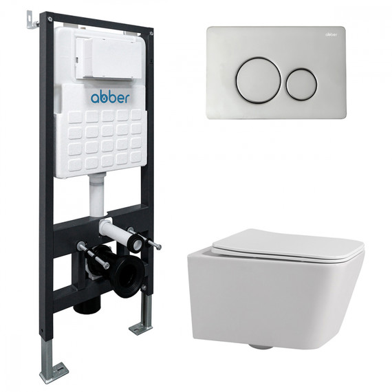 Инсталляция с подвесным унитазом комплект: Abber AC0105 с подвесным унитазом Rechteck AC1201 с крышкой микролифт, кнопка смыва AC0121 хром - фото 