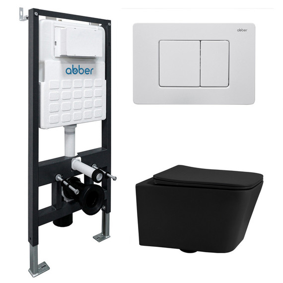 Инсталляция с подвесным унитазом комплект: Abber AC0105 с подвесным унитазом Rechteck AC1201MB с крышкой микролифт, кнопка смыва AC0120MW белая матовая - фото 