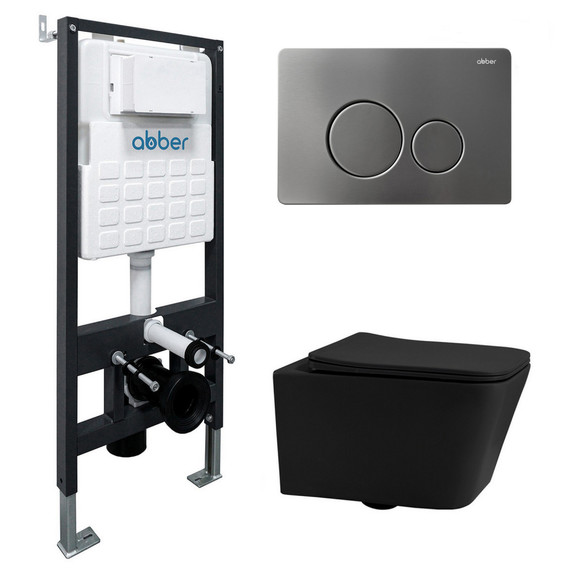 Инсталляция с подвесным унитазом комплект: Abber AC0105 с подвесным унитазом Rechteck AC1201MB с крышкой микролифт, кнопка смыва AC0121NG никель - фото 