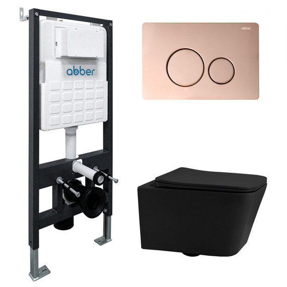 Инсталляция с подвесным унитазом комплект: Abber AC0105 с подвесным унитазом Rechteck AC1201MB с крышкой микролифт, кнопка смыва AC0121RG золото розовое - фото 
