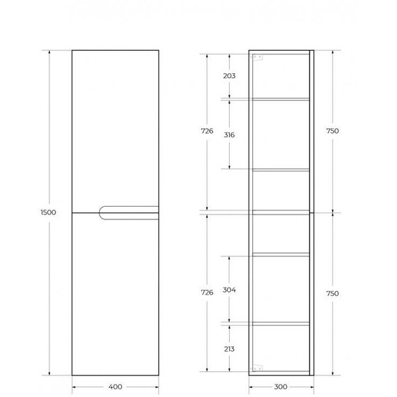 Пенал подвесной Cezares DUET-N-1500-2A-SC-GPR-P 40 см, серый жемчужный - фото 2